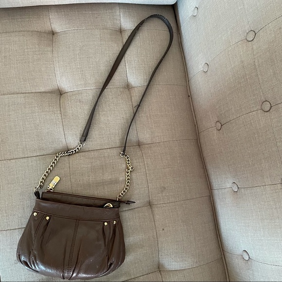 B. Makowsky Leather Crossbody Bag - Small Tan with Gold Chain - Picture 2 of 6